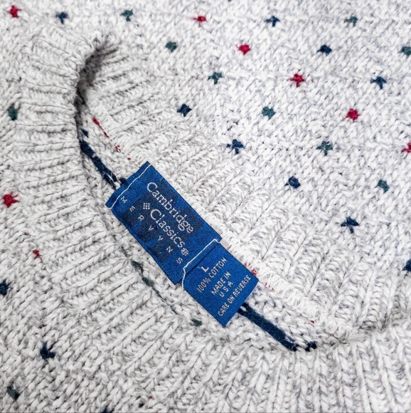 Vintage 90s grey cotton pullover polka dot oversize grandpa sweater - Picture 6 of 6